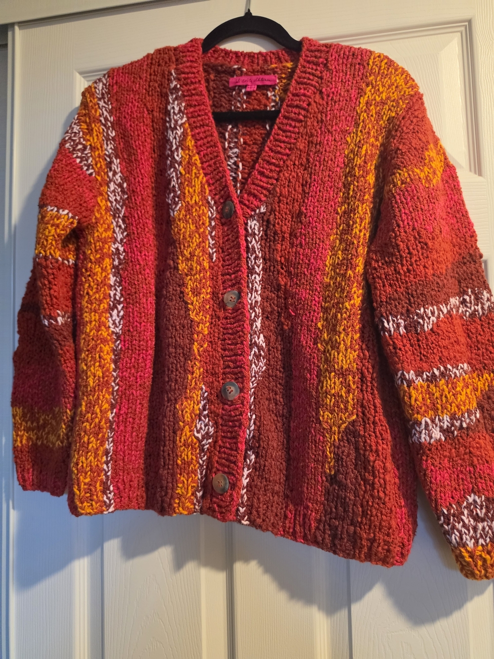 The Elder Statesman Multicolor Chunky Knit Cardigan - Red, Orange, Brown
